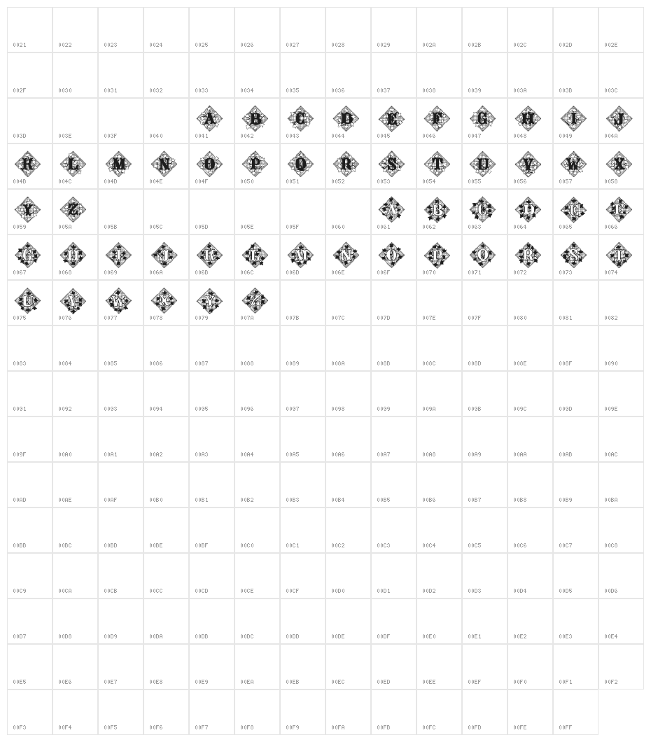 JFIvyLaceAlt Character Map
