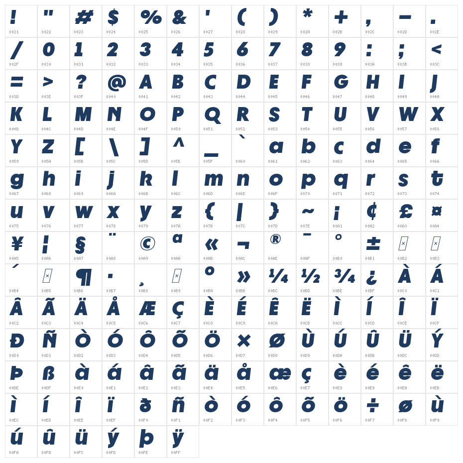 JHC Notion Heavy Italic Character Map