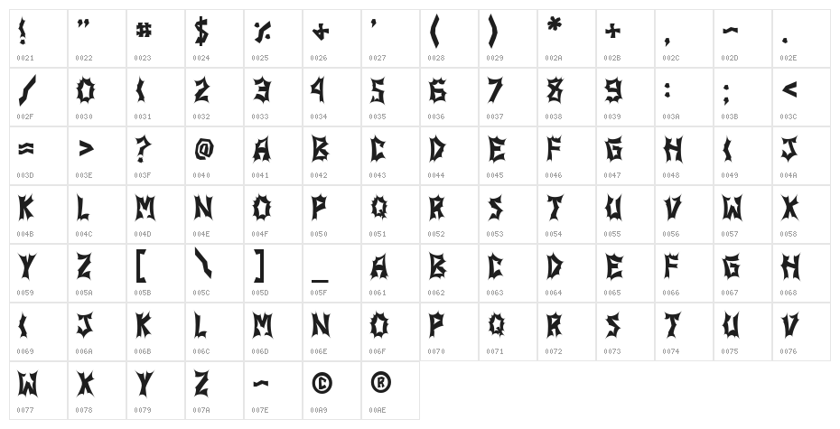 JI Stickerbush Caps Character Map