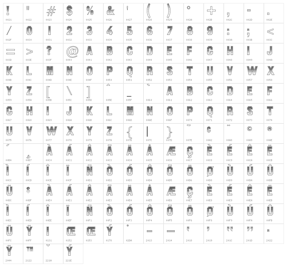 JimCrowOpti-Regular Character Map