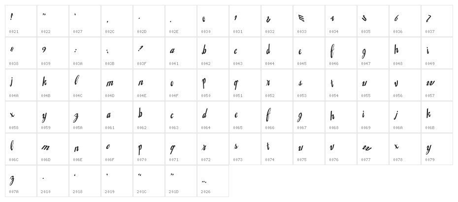 Jingopop-Regular Character Map