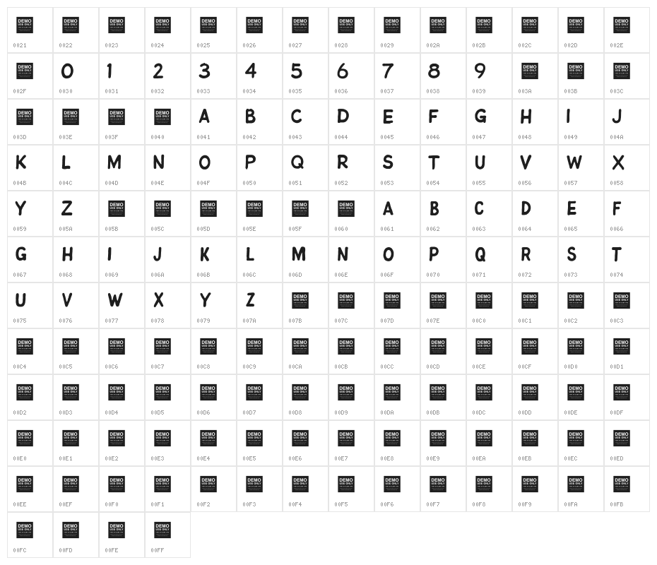 Jitter Bug Character Map