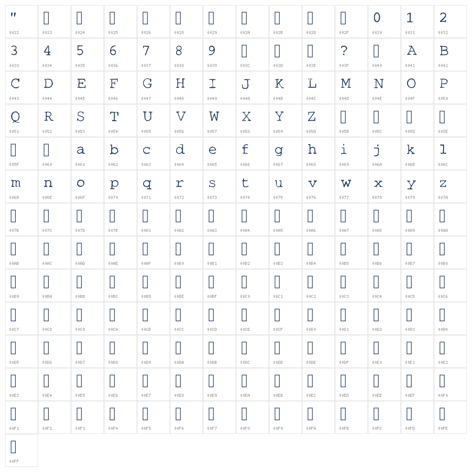 Jitter Creeps Regular Character Map