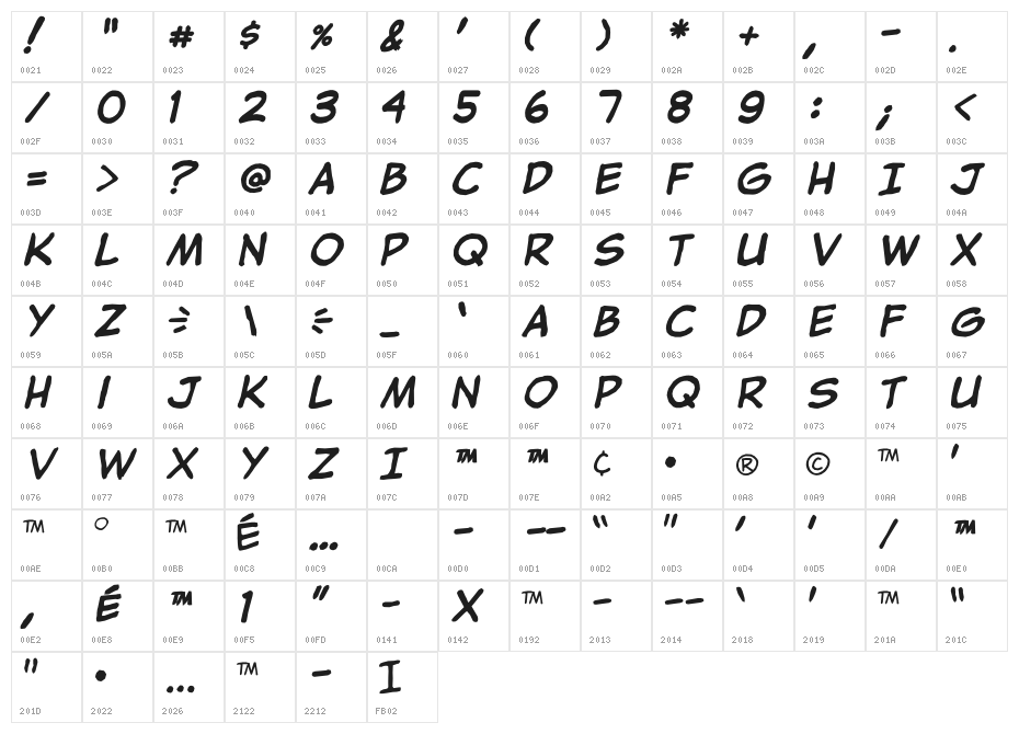 jibbajabba Bold Character Map