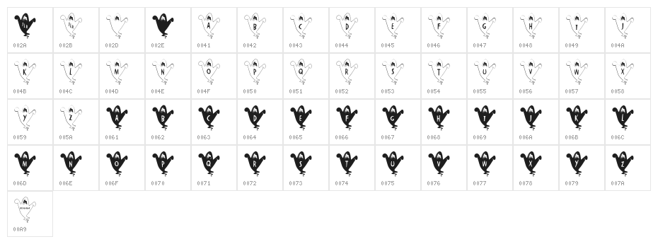 JLR Alphabata BOO! Character Map