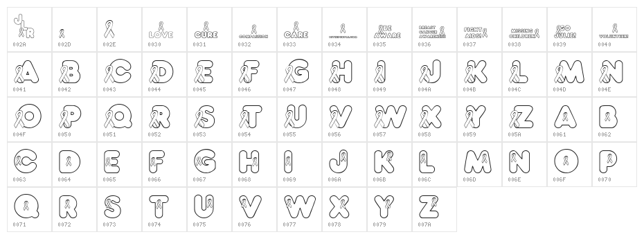 JLR Awareness Ribbons Character Map