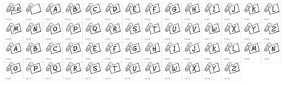 JLR Diaper Pin Character Map