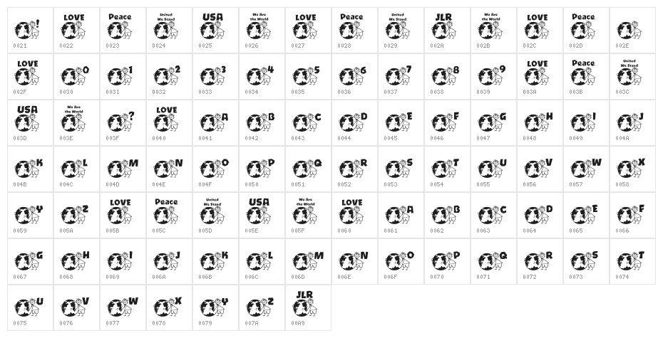 JLR Global Warming LSF Character Map