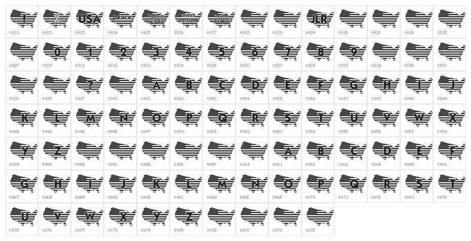 JLR God Bless the USA LSF Character Map