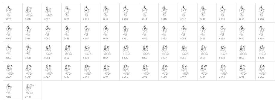 JLR Goofy Writing Character Map