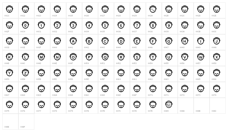 JLR Napfont Character Map