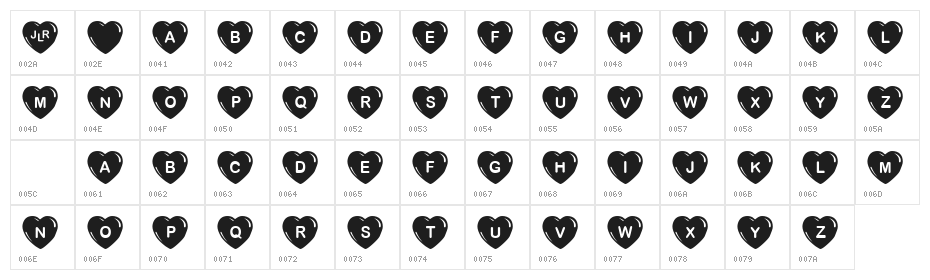 JLR Simple Hearts Character Map