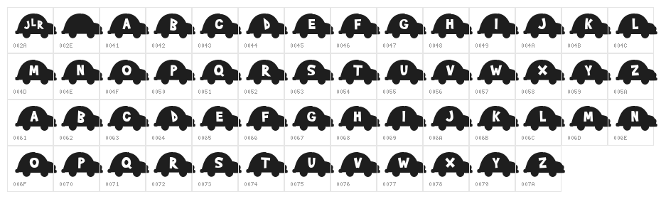 JLR Slug Bug Character Map