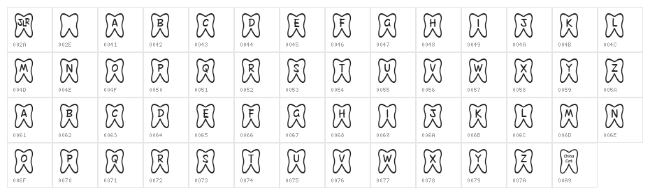 JLR Toofy Grin Character Map