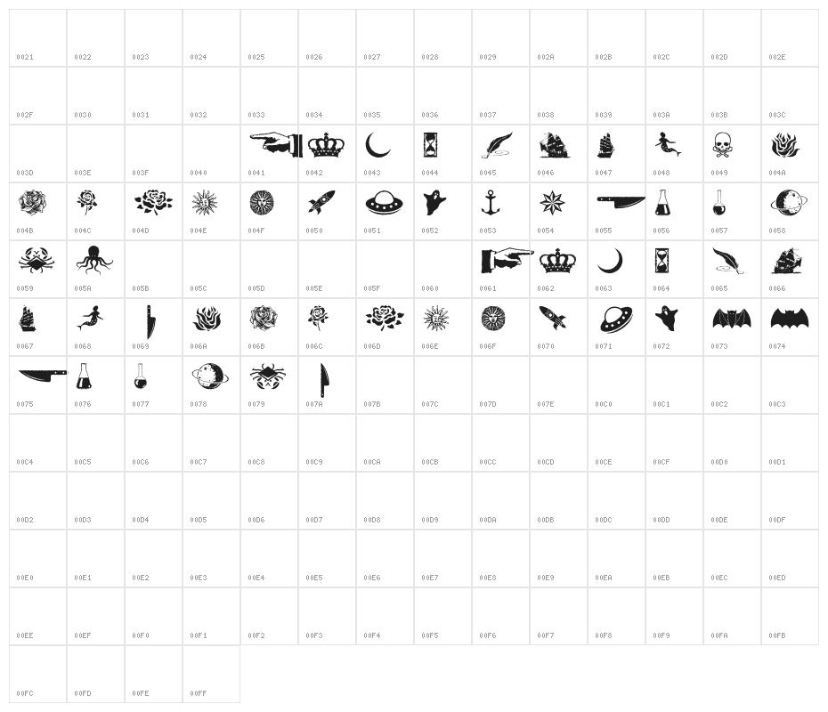 JMH Espinosa Ornaments Regular Character Map