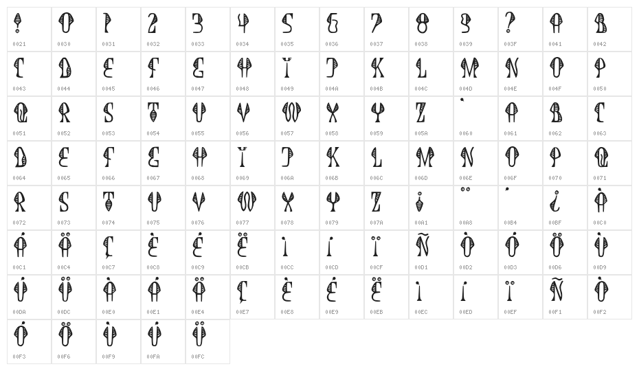 JMHCobra-Regular Character Map