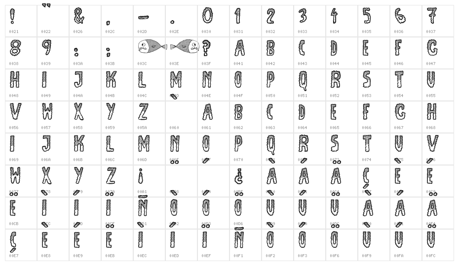 JMHEscamasWhiteTop-Regular Character Map