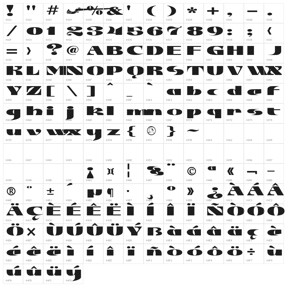 JMHJezail-Regular Character Map