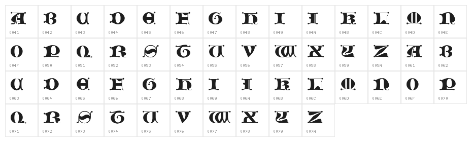 JMHMorenetaCAPSII-Regular Character Map