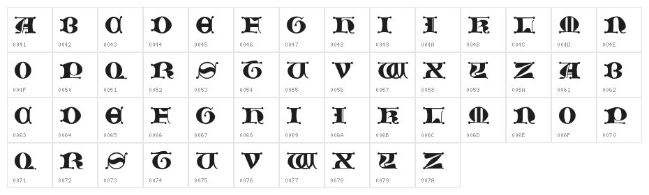 JMHMorenetaCAPSII-Regular Character Map