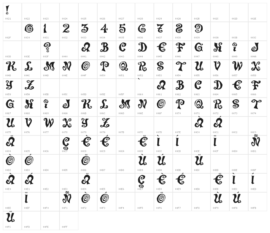 JMHPumpkin-Regular Character Map
