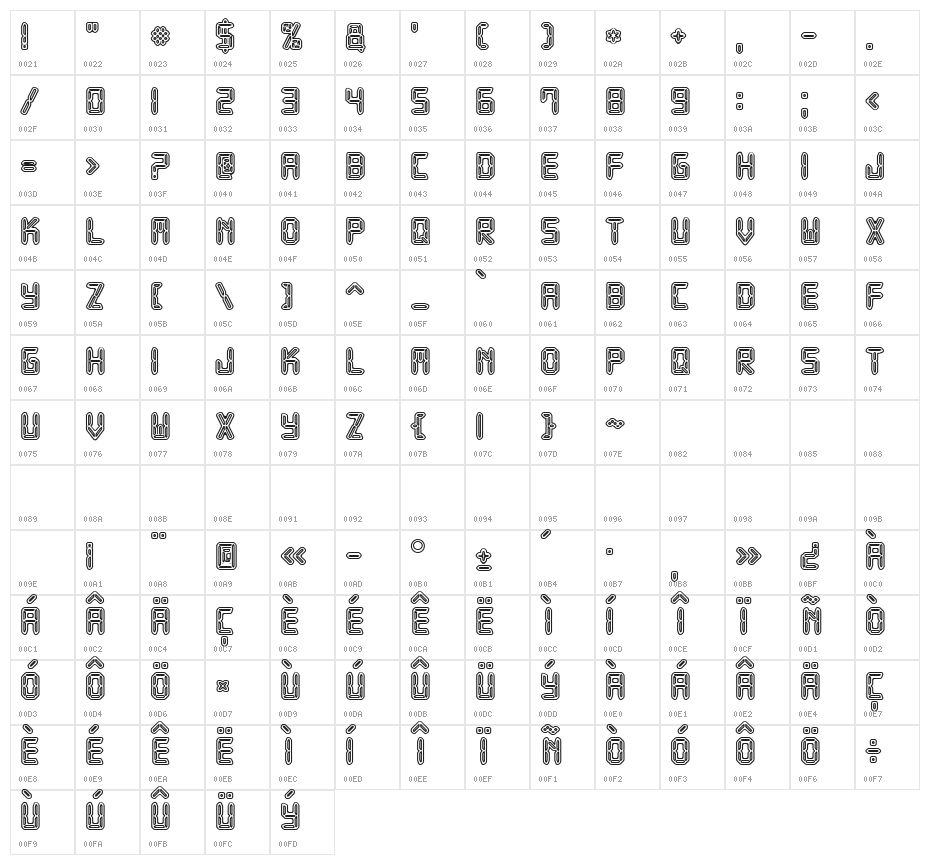 JMHRobotus-Regular Character Map