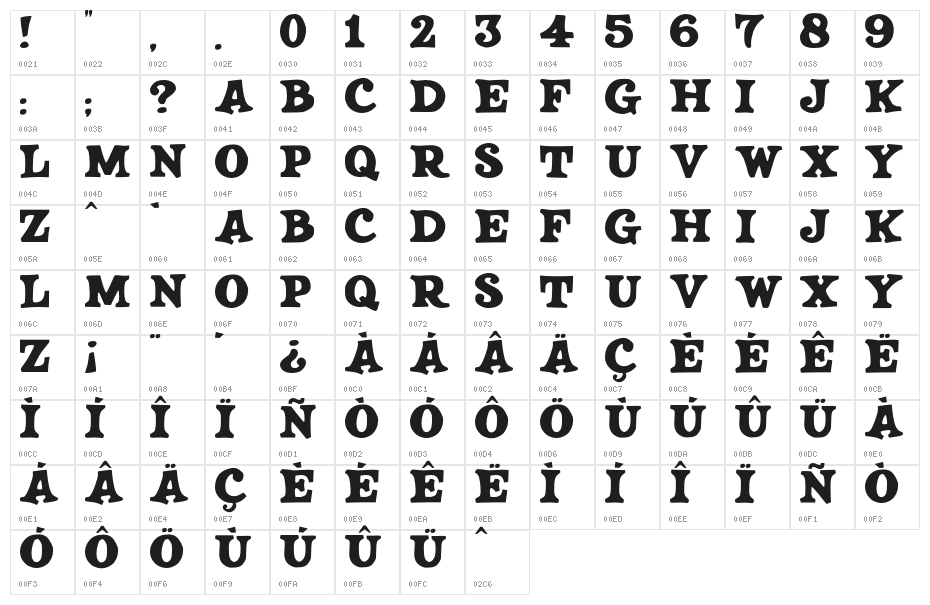 JMHSALOON-Regular Character Map