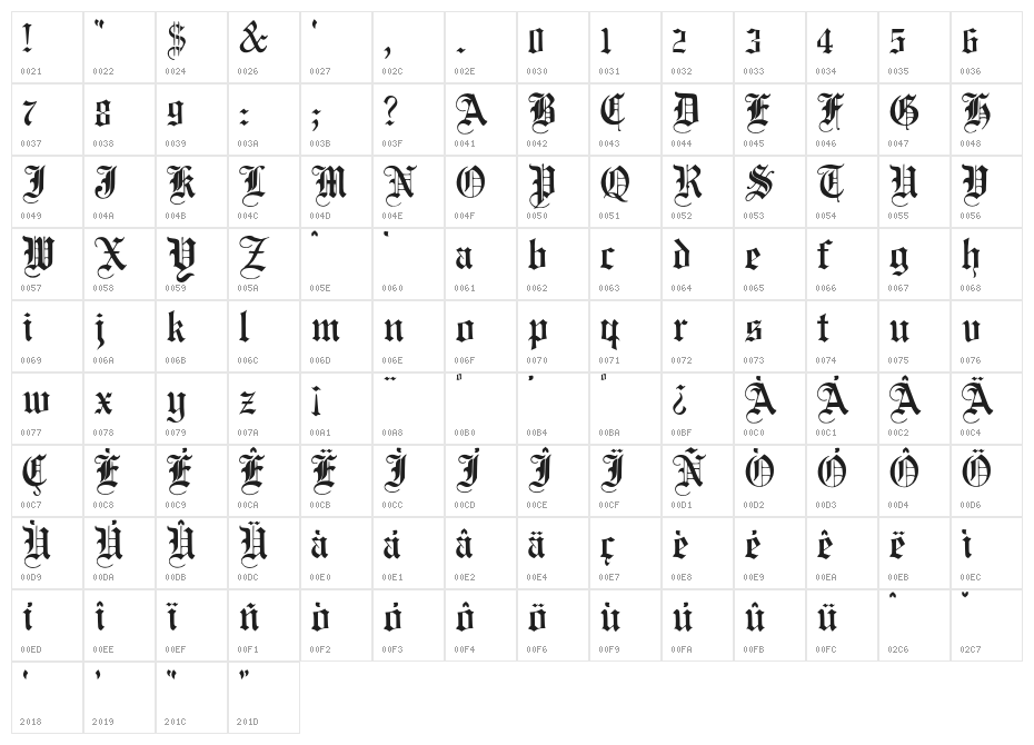 JMHSantaMaria-Regular Character Map