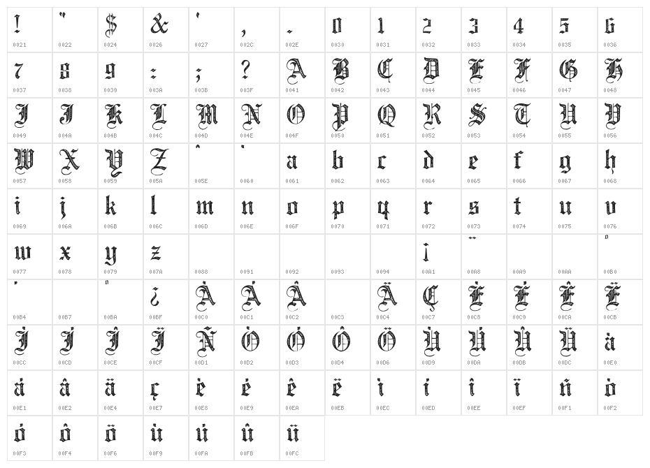 JMHSantaMariaRough-Regular Character Map