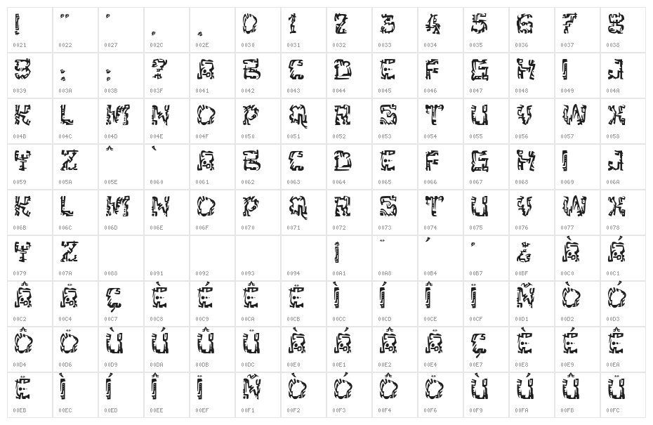 JMHSpaceTrash-Regular Character Map