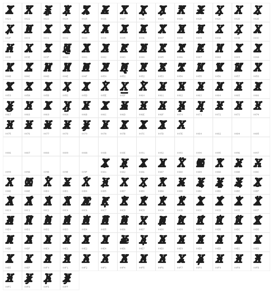 JMHTypewritermonoBlackCross-Ita Character Map