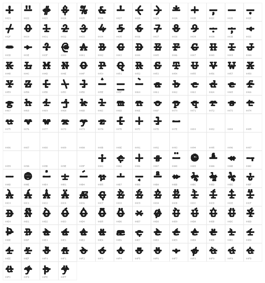 JMHTypewritermonoBlackOver-Regu Character Map
