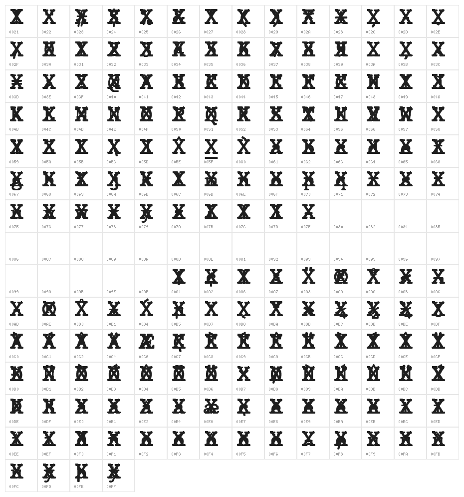 JMHTypewritermonoCross-Regular Character Map