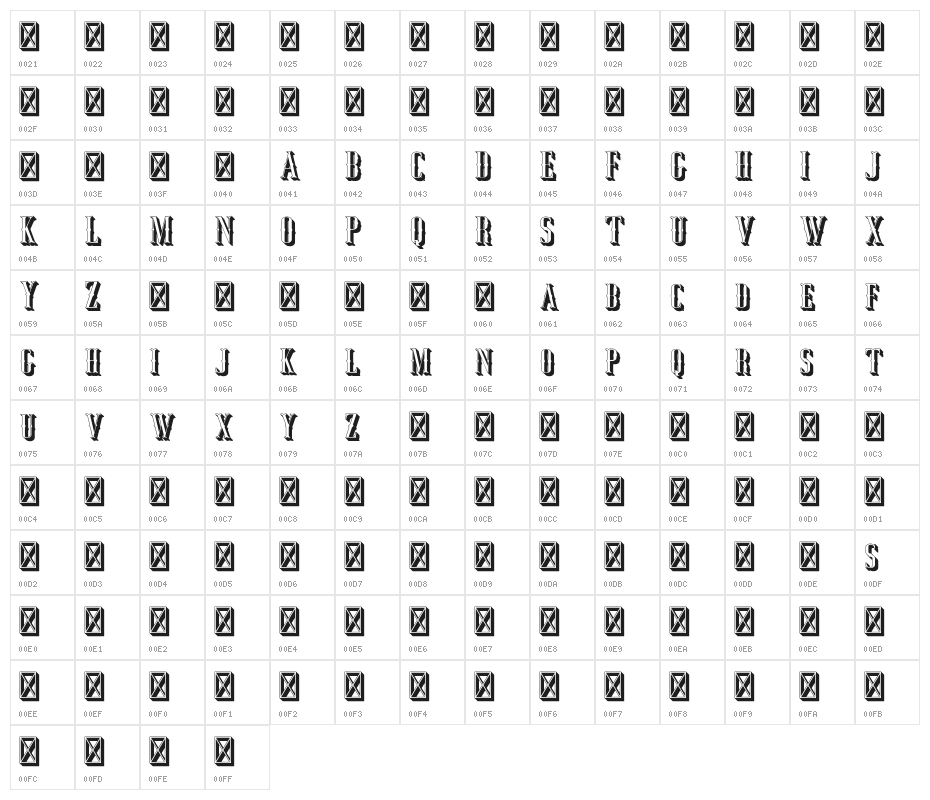 JockerFree-ExtrudeRight Character Map