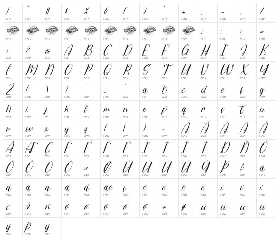 Joclin Ailanet Italic DEMO VERS Italic Character Map