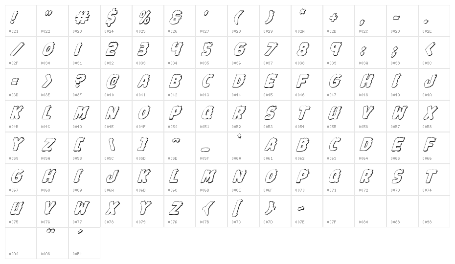 Johnny Torch 3D Italic Character Map