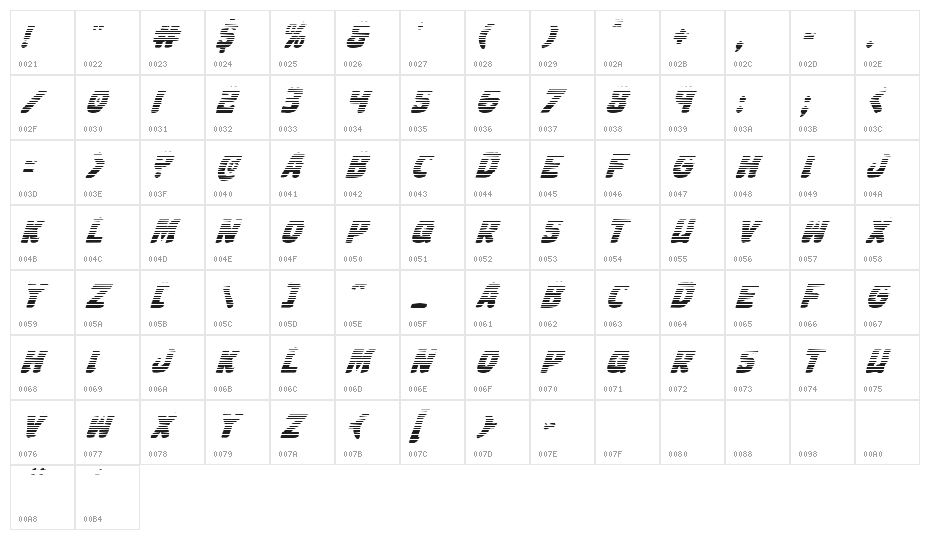 Johnny Torch Gradient Italic Character Map