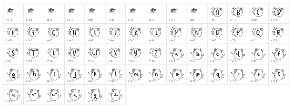 Jolie Monogram Regular Character Map