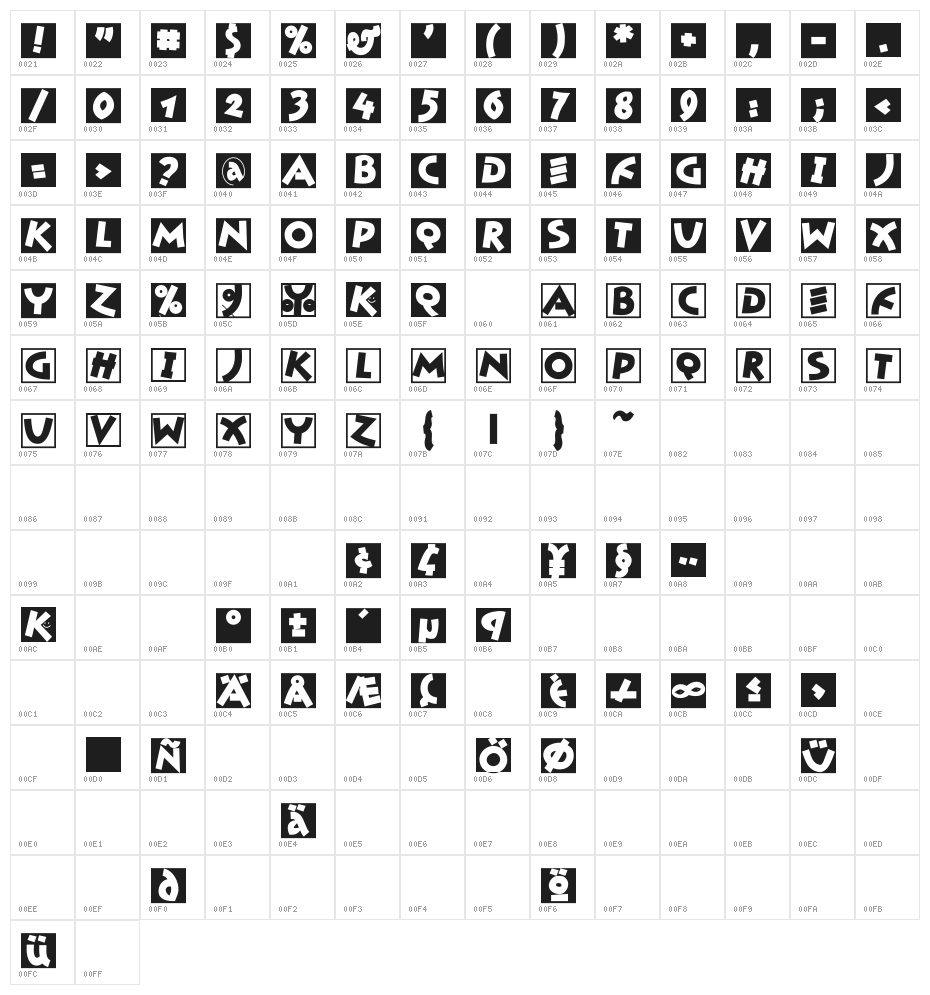 JonasMajuscles-Bold2007 Character Map