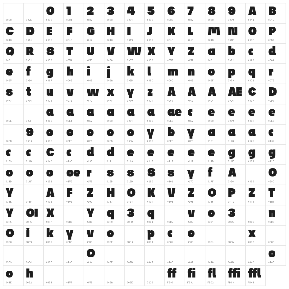 Josef Pro Bold Ultra Character Map