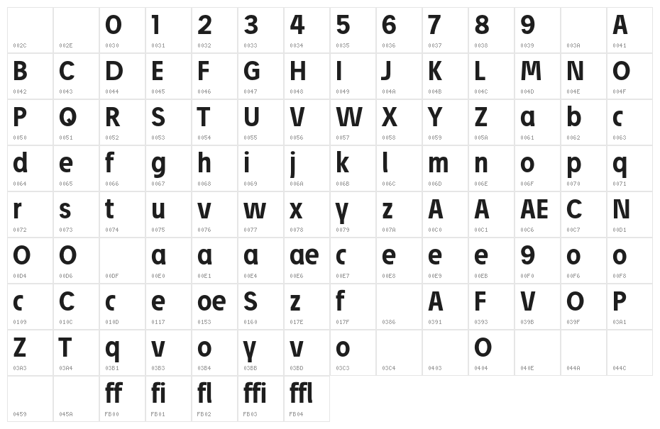 Josef Pro Bold Character Map