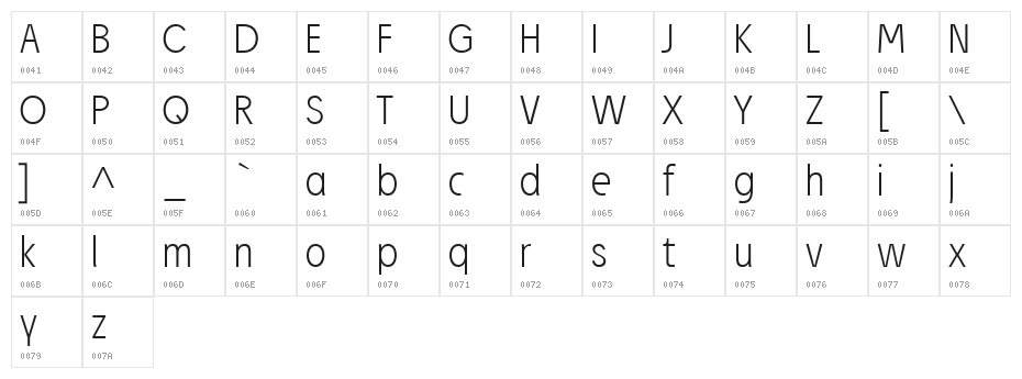 Josef Reduced ExtraLight Character Map