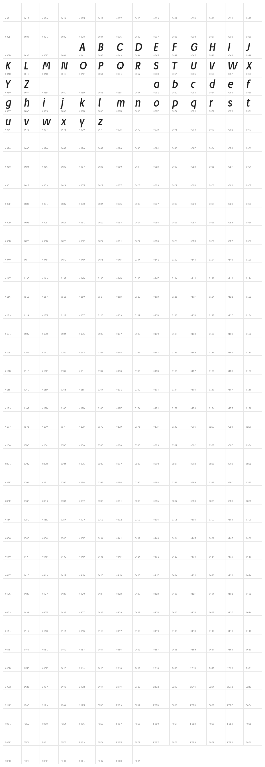 JosefPro-Italicreduced Character Map