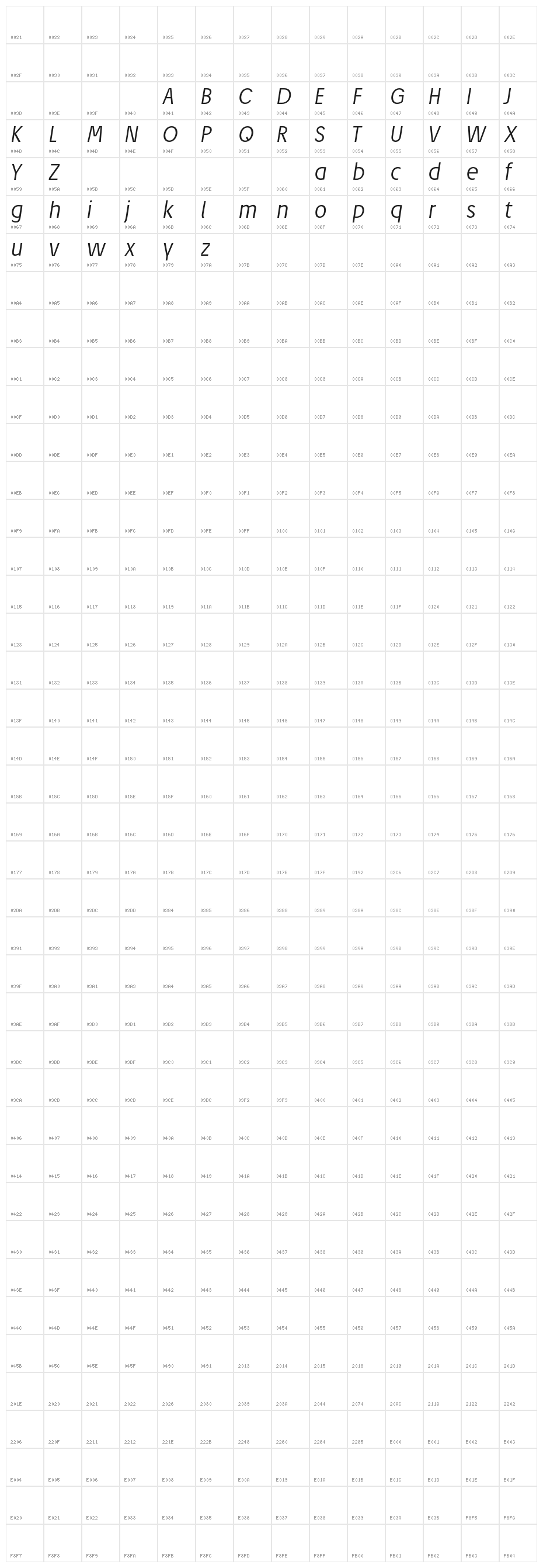 JosefPro-LightItalicreduced Character Map