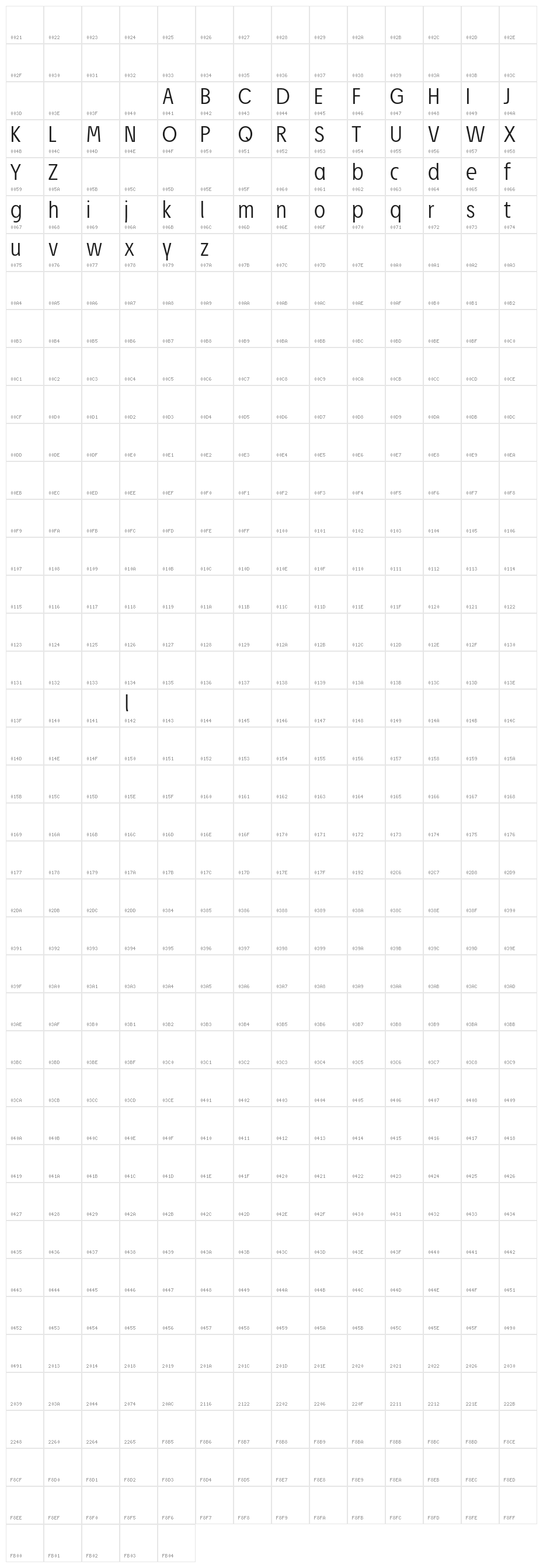 JosefPro-Lightreduced Character Map
