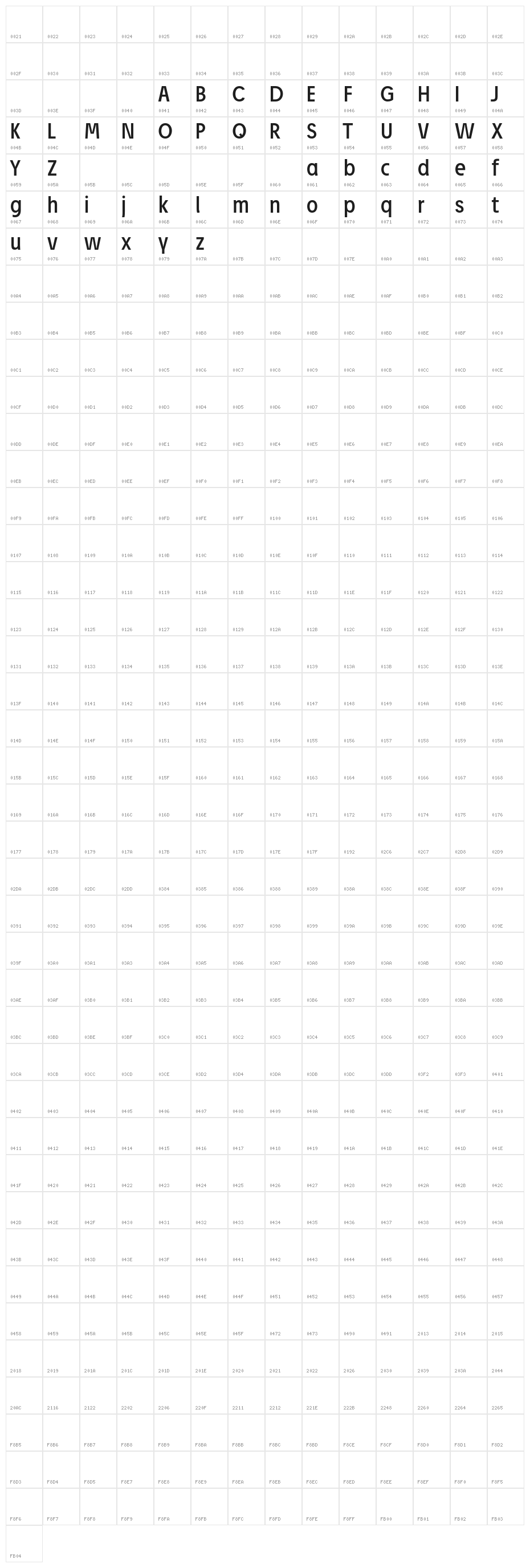 JosefPro-Regularreduced Character Map