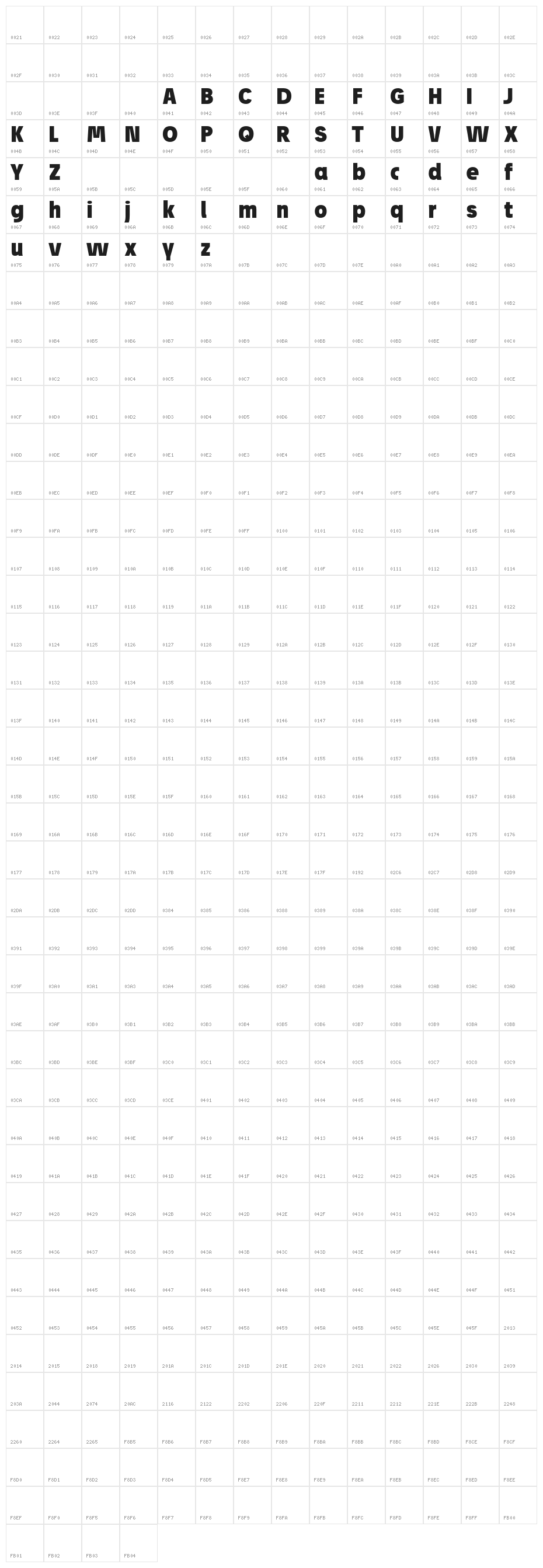 JosefProBold-Blackreduced Character Map