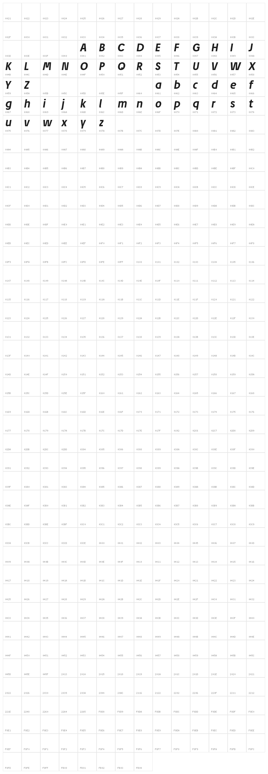 JosefProBold-Italicreduced Character Map