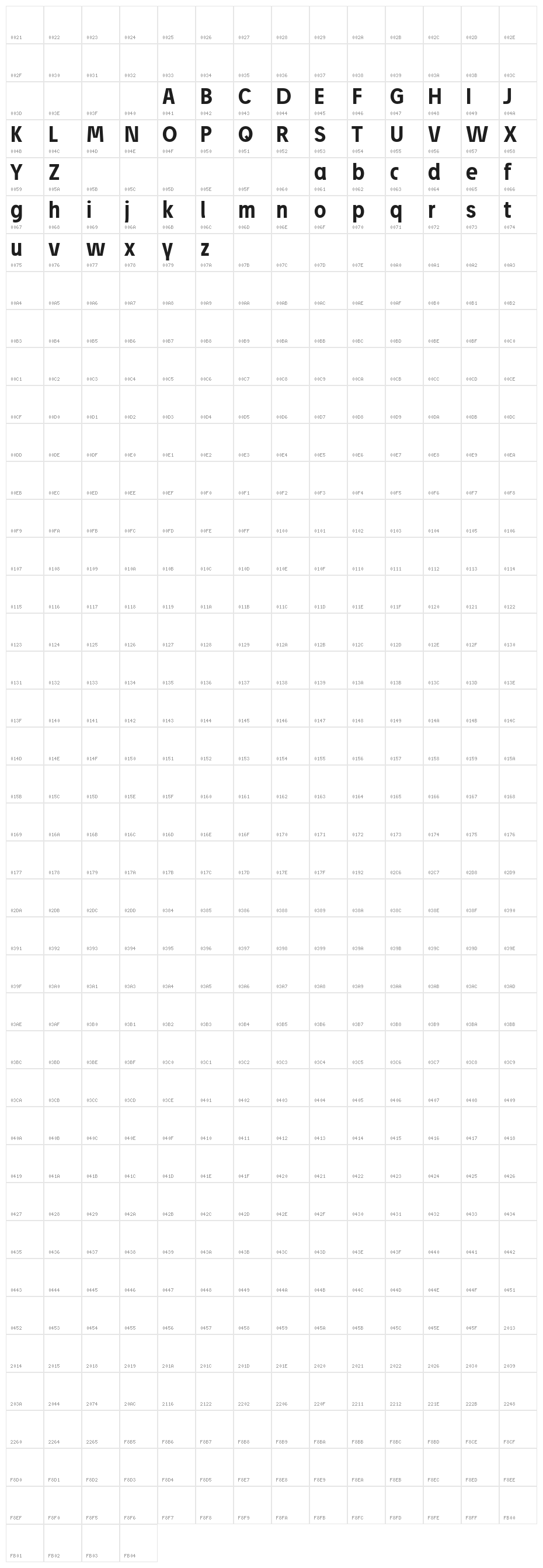 JosefProBold-Regularreduced Character Map