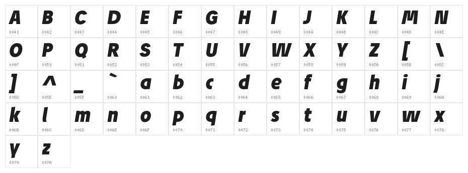 JosefRed-BlackItalic Character Map